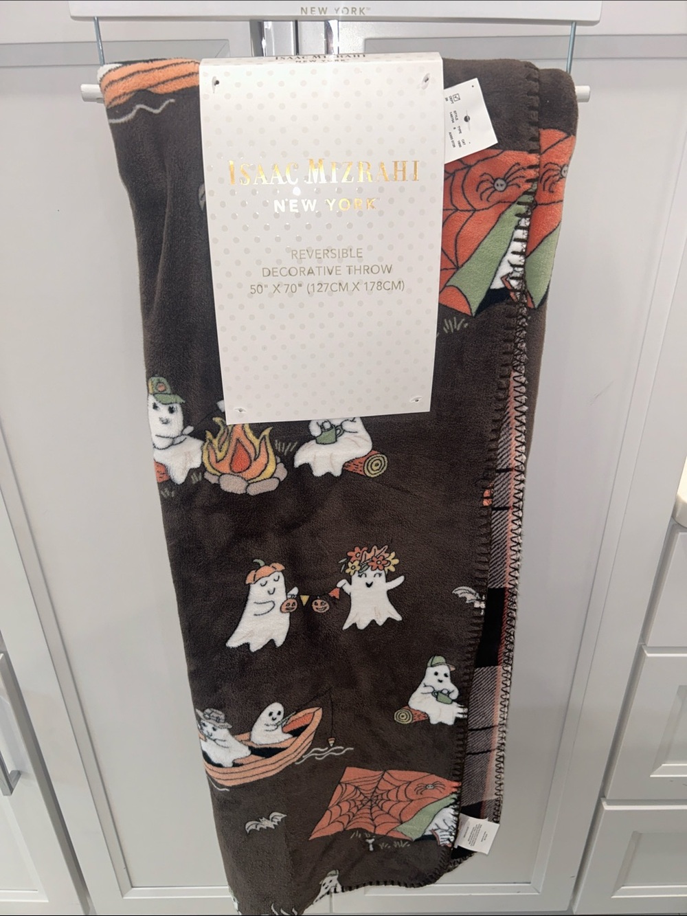 Isaac Mizrahi Halloween Ghosts Camping, Reading Reversible Throw Blanket